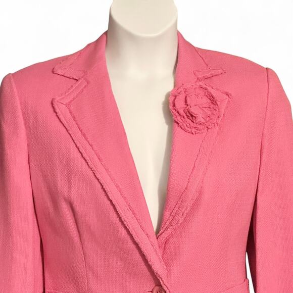 Nygard Pink Silk Blend Blazer Jacket Sz 12 Fringe Trim Flower Accent Career Chic - Picture 4 of 12